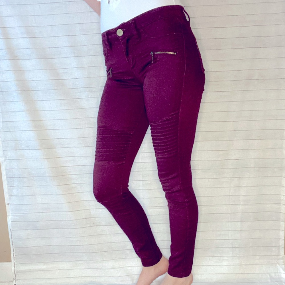 Good condition maroon biker style jeans size 24